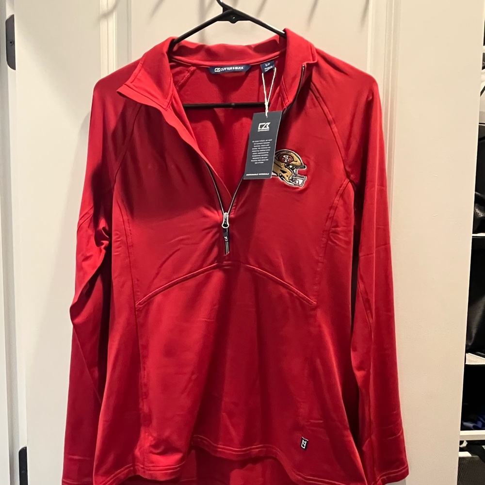 Red Quarter-Zip Pullover with Embroidered Logo